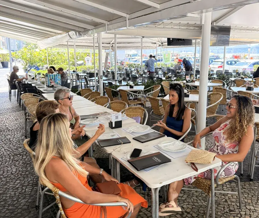 Sidewalk tables at Hera with Copacabana beach in the background